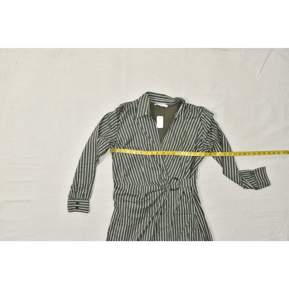 LOFT Women Green Striped Surplice Midi Dress Size 10 Tie Waist Belted NEW - Picture 4 of 8